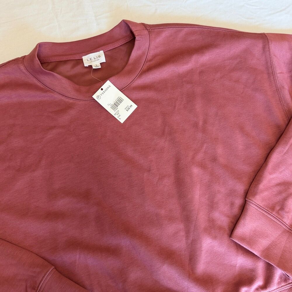 NWT Le Lis Collection Womens Large Mauve Rose Cropped Pullover Sweatshirt